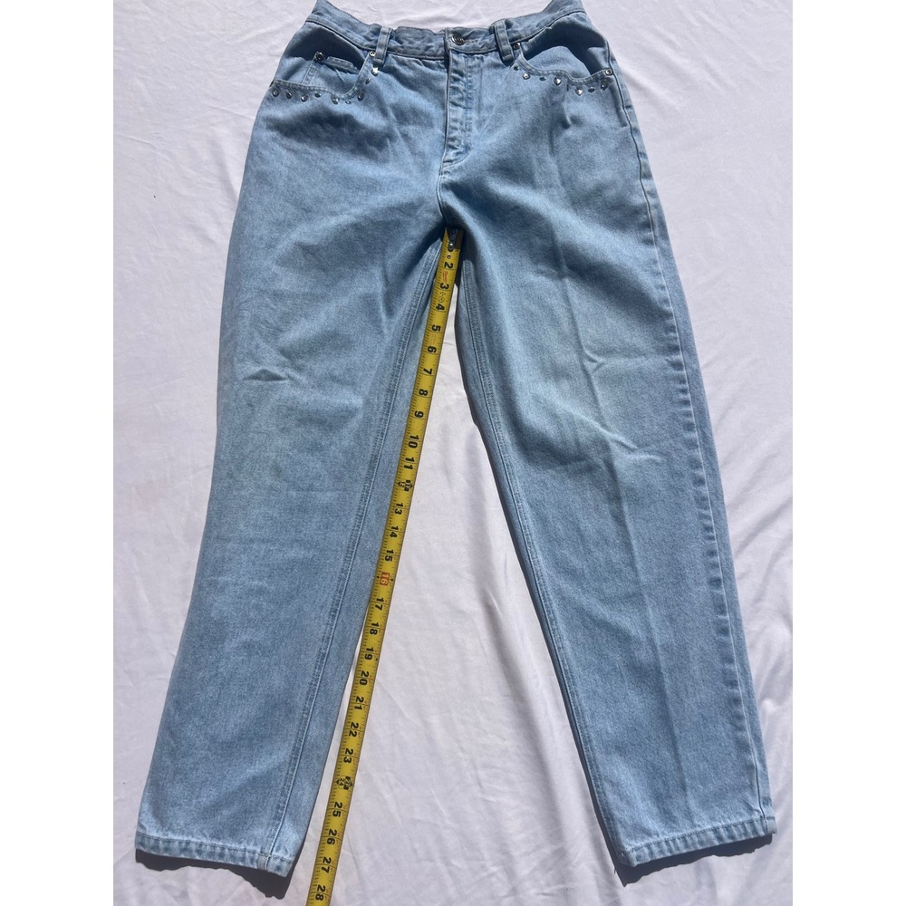 Liz Claiborne Lizwear Vintage Mom Jeans Light Wash Studded Petite 12 High Rise